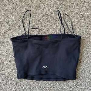 alo yoga goddess ribbed bandeau black crop cami